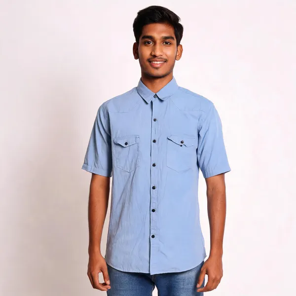Light_Blue_Cotton_Half_Sleeve_Shirt_For_Men
