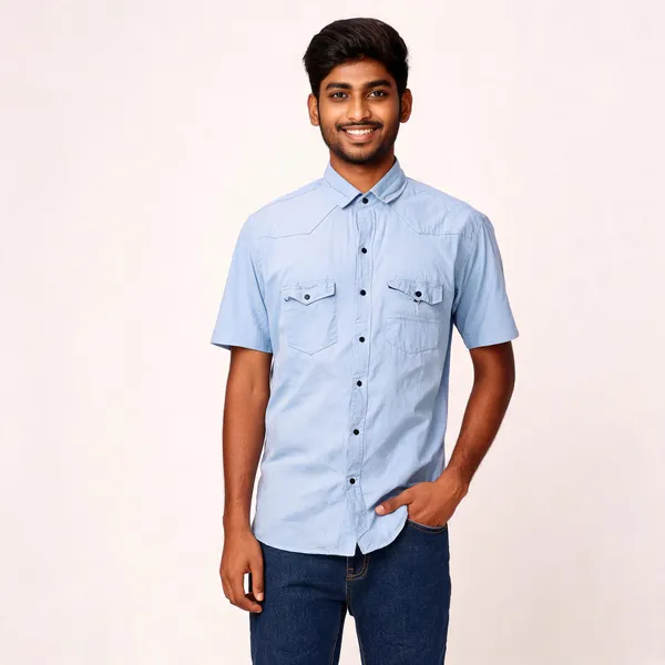 Light_Blue_Cotton_Half_Sleeve_Shirt_For_Men