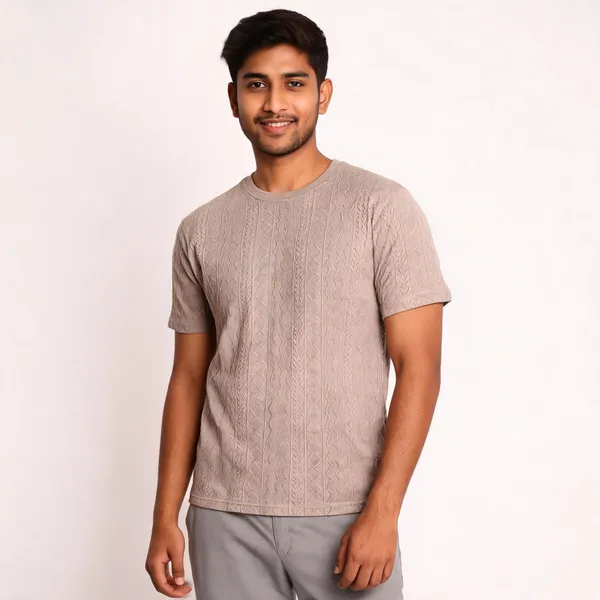 Beige_Denim_Half_Sleeve_T-Shirt_For_Men