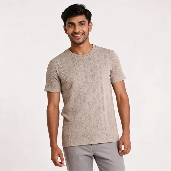 Beige_Denim_Half_Sleeve_T-Shirt_For_Men