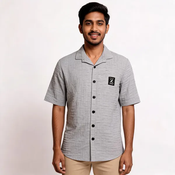 Gray_Popcorn_Fabric_Half_Sleeve_Shirt_For_Men