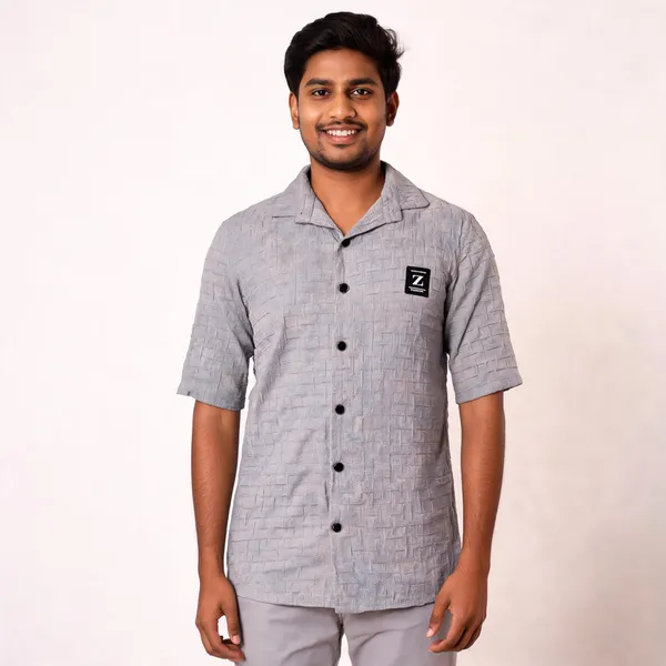 Gray_Popcorn_Fabric_Half_Sleeve_Shirt_For_Men