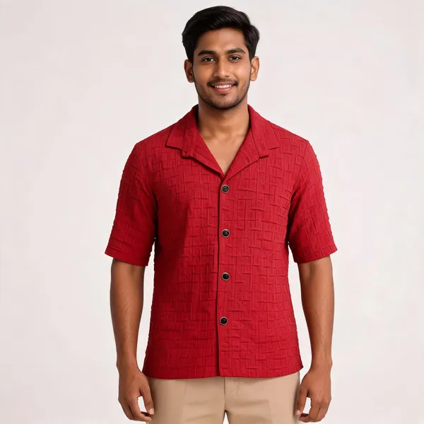 Red_Popcorn_Fabric_Half_Sleeve_Shirt_For_Men