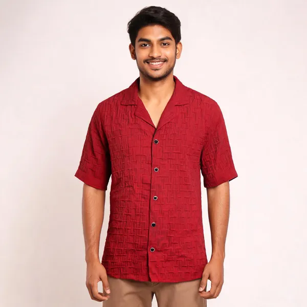 Red_Popcorn_Fabric_Half_Sleeve_Shirt_For_Men