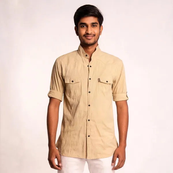 Yellow_Cotton_Twill_Half_Sleeve_Shirt_For_Men