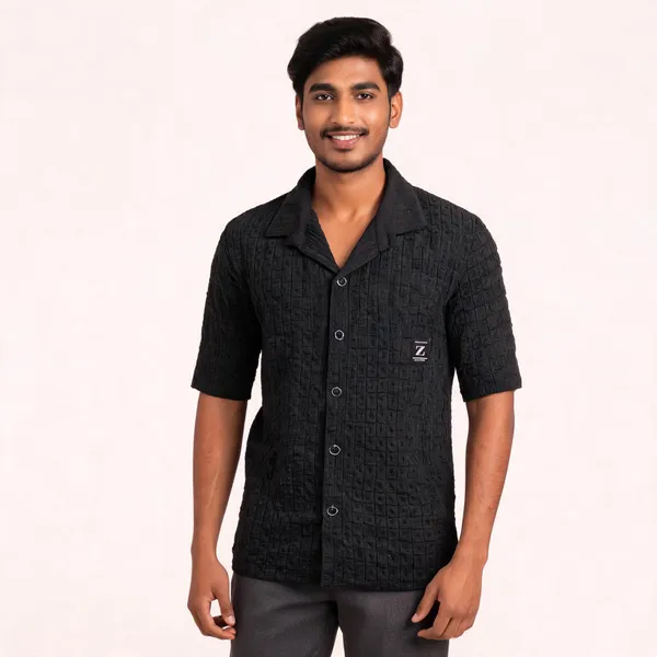 Black_Popcorn_Fabric_Half_Sleeve_Shirt_For_Men