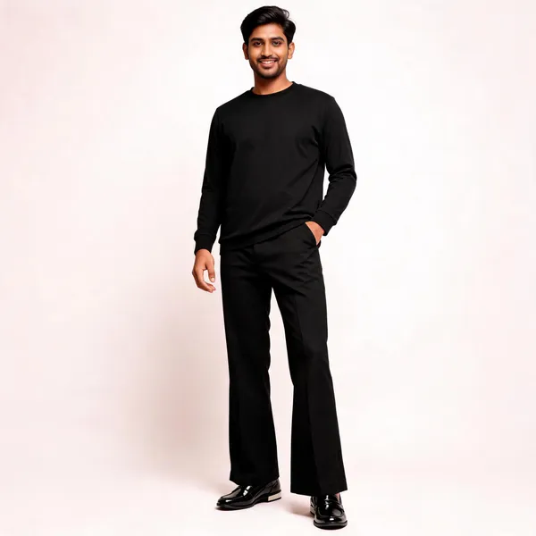 Black_Korean_Fabric_Bootcut_Pants_For_Men