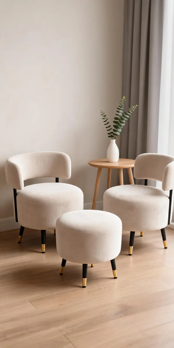 Velvet_Foam_Round_Two_Chairs_With_Stool_Off_White