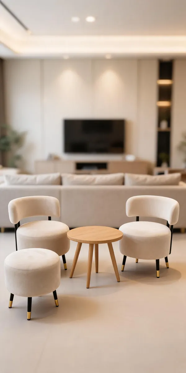 Velvet_Foam_Round_Two_Chairs_With_Stool_Off_White