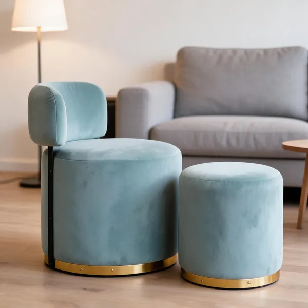 Velvet_Round_Sea_green_Accent_Chair_With_Stool_Set