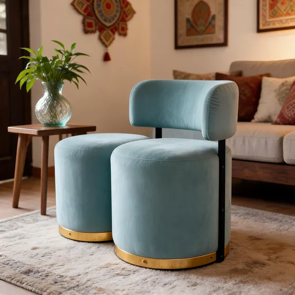 Velvet_Round_Sea_green_Accent_Chair_With_Stool_Set