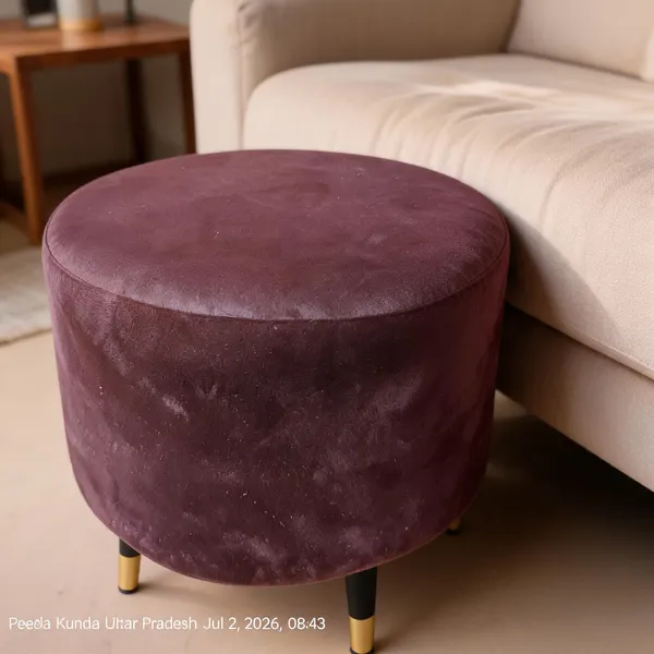 Velvet_Foam_Round_Ottoman_Stool_Brown_