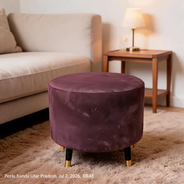 Velvet_Foam_Round_Ottoman_Stool_Brown_
