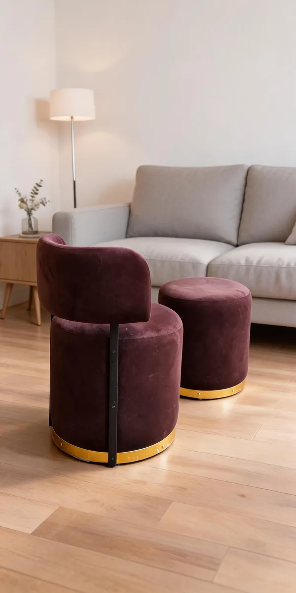 Velvet_Foam_Round_Single_Chair_With_Stool_Brown_