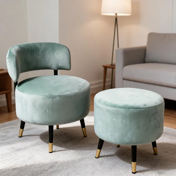 Velvet_Round_Sea_Green_Accent_Chair_With_Stool_Set