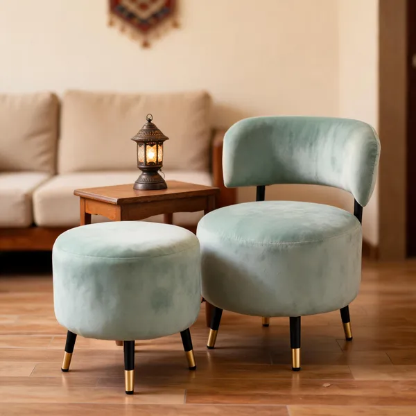 Velvet_Round_Sea_Green_Accent_Chair_With_Stool_Set