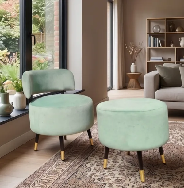 Velvet_Round_Sea_Green_Accent_Chair_With_Stool_Set
