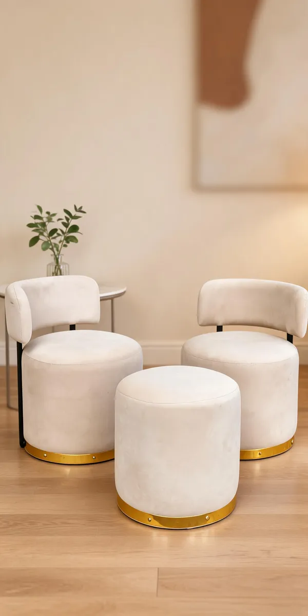Velvet_Foam_Round_Two_Chairs_With_Stool_Off_White