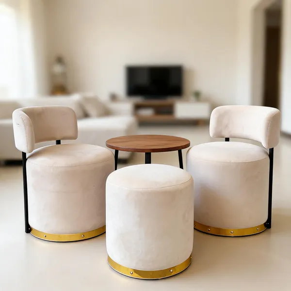 Velvet_Foam_Round_Two_Chairs_With_Stool_Off_White