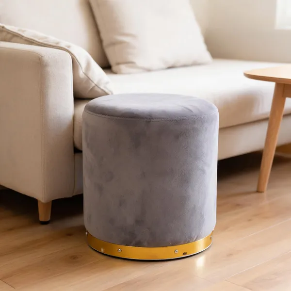 Velvet_Foam_Round_Ottoman_Stool_Grey