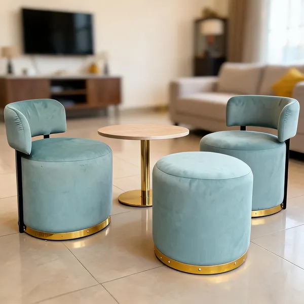 Velvet_Foam_Round_Two_Chairs_With_Stool_Sea_green_