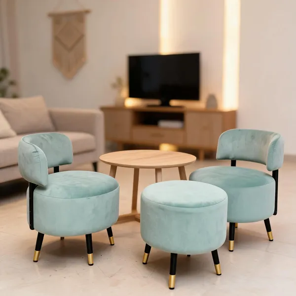 Velvet_Round_Sea_Green_Two_Accent_Chairs_With_Stool
