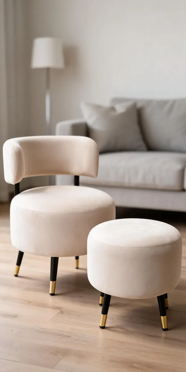 Velvet_Foam_Round_Single_Chair_With_Stool_Off_White