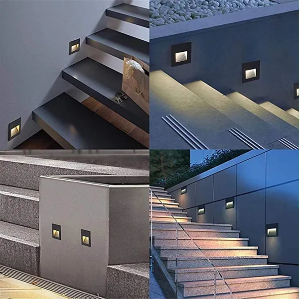 2_Modular_Aluminum_Embedded_Staircase_3W_Outdoor_LED_Foot_Light_Step_Corner_Wall_Stair_Square_Waterproof_Lamp_(Black_Body)