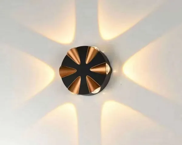 _6_Way_LED_Outdoor_Waterproof_Exterior_Wall_Light_Fixture_Lamp,_Black_&_6_Way_Gold_Splitter_Light_(6W,_Warm_White_-_3000K)