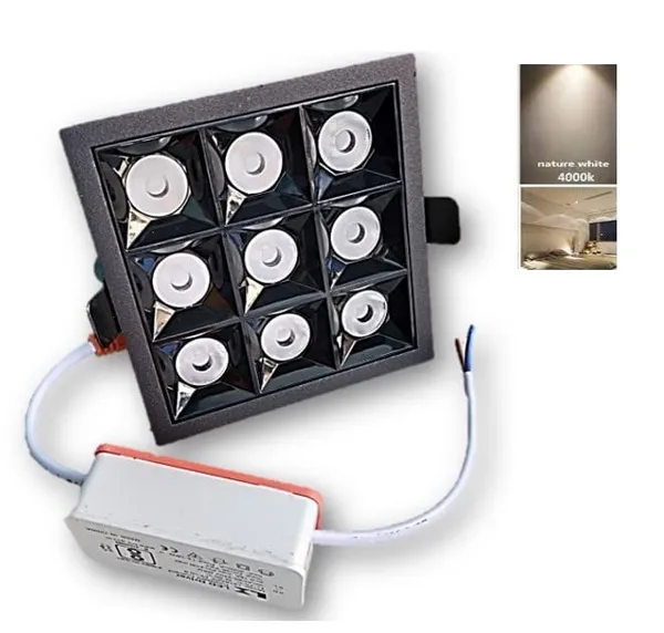_18W_(9_x_2W)_Indoor_Square_Linear_Light_for_Ceiling,_Spotlight_with_Black_Reflector_and_Black_Body_(18W,_Natural_White_-_4000K)