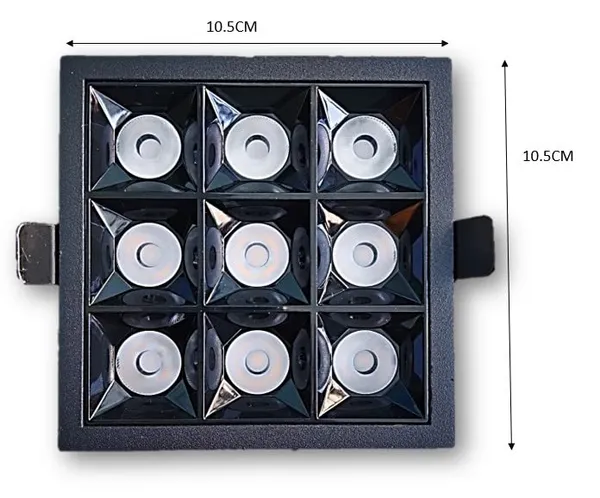 _18W_(9_x_2W)_Indoor_Square_Linear_Light_for_Ceiling,_Spotlight_with_Black_Reflector_and_Black_Body_(18W,_Natural_White_-_4000K)