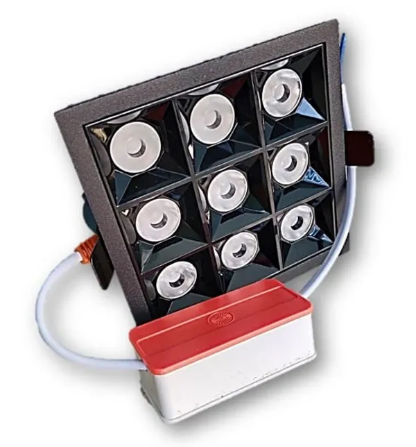 _18W_(9_x_2W)_Indoor_Square_Linear_Light_for_Ceiling,_Spotlight_with_Black_Reflector_and_Black_Body_(18W,_Natural_White_-_4000K)