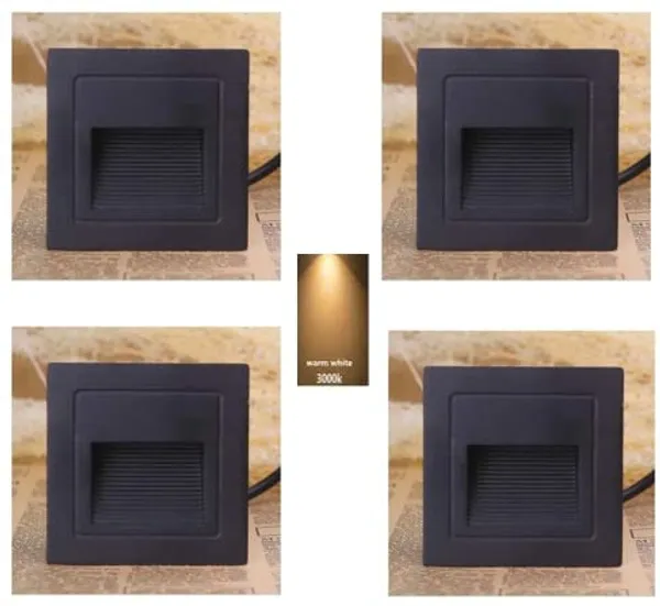 2_Modular_Aluminum_Embedded_Staircase_3W_Outdoor_LED_Foot_Light_Step_Corner_Wall_Stair_Square_Waterproof_Lamp_(Black_Body)_(Pack_of_4)