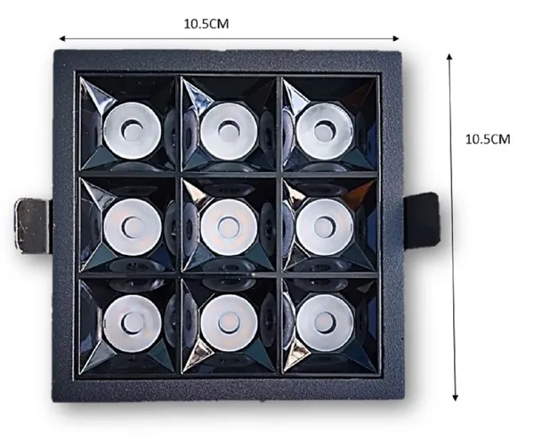 _18W_(9_x_2W)_Indoor_Square_Linear_Light_for_Ceiling,_Spotlight_with_Black_Reflector_and_Black_Body_(18W,_Warm_White_-_3000K)