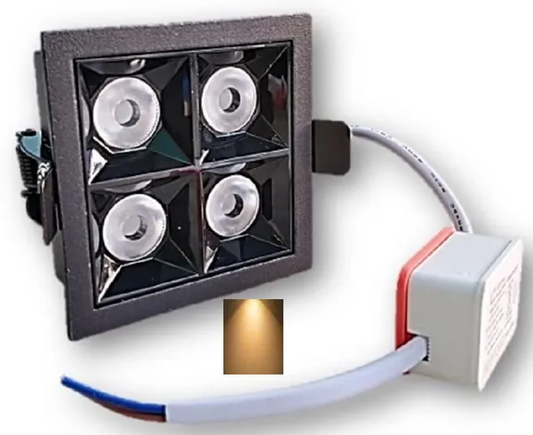 _8W_(4_x_2W)_Indoor_Square_Linear_Light_for_Ceiling,_Spotlight_with_Black_Reflector_and_Black_Body_(8W,Warm_White_-_3000K)