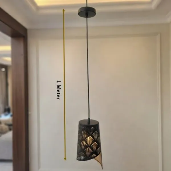 _Modern_Black_Pendant_Light_with_Cutout_Metal_Shade,_Single_Hanging_Ceiling_Light_Fixture_with_E27_3IN1_Bulb_Included,_Ceiling_Pendant_Lamp_for_Kitchen_Island,_Dining_Room,_Bedroom_&_Hallway