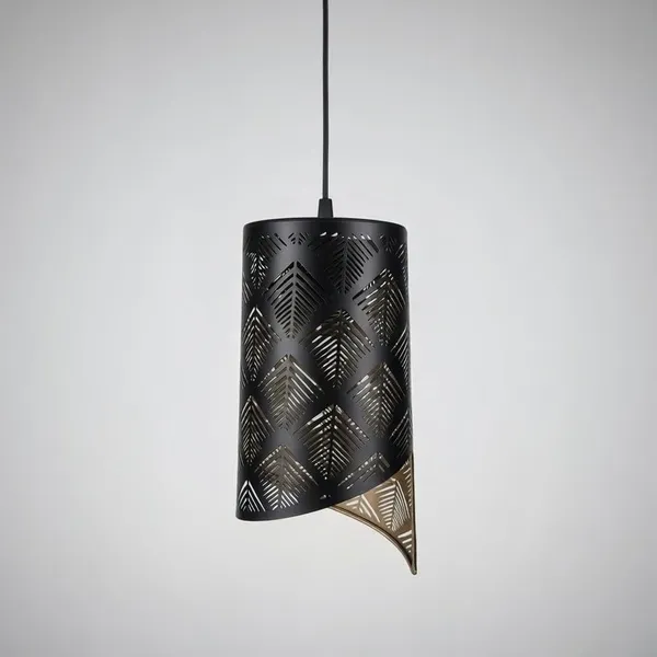 _Modern_Black_Pendant_Light_with_Cutout_Metal_Shade,_Single_Hanging_Ceiling_Light_Fixture_with_E27_3IN1_Bulb_Included,_Ceiling_Pendant_Lamp_for_Kitchen_Island,_Dining_Room,_Bedroom_&_Hallway