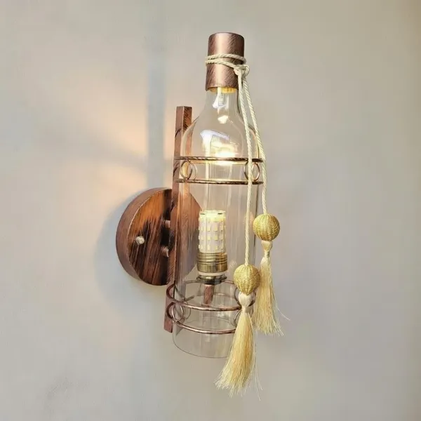 3-in-1_Bottle_Shape_Wall_Light_with_E27_Holder_and_Bulb_for_Living_Room_Glass_&_Metal_Decorative_Wall_Lamp