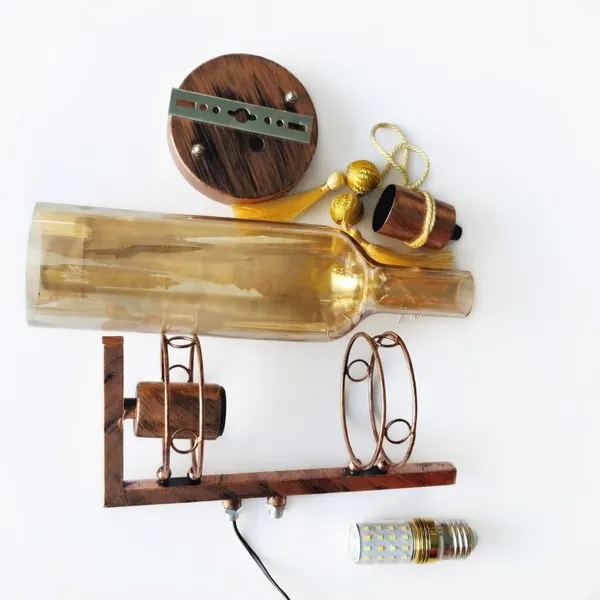 3-in-1_Bottle_Shape_Wall_Light_with_E27_Holder_and_Bulb_for_Living_Room_Glass_&_Metal_Decorative_Wall_Lamp