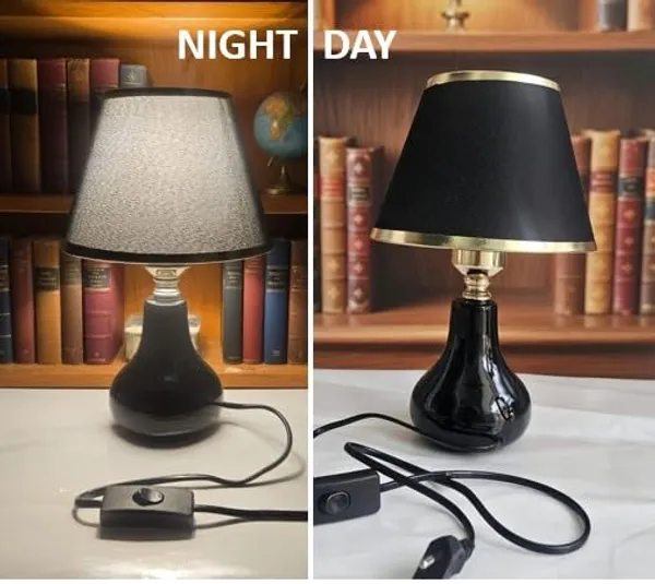 3-in-1_Modern_Black_Table_Lamp_with_Gold_Accents_–_Elegant_Bedside_Night_Lamp_with_Fabric_Shade_&_On/Off_Switch