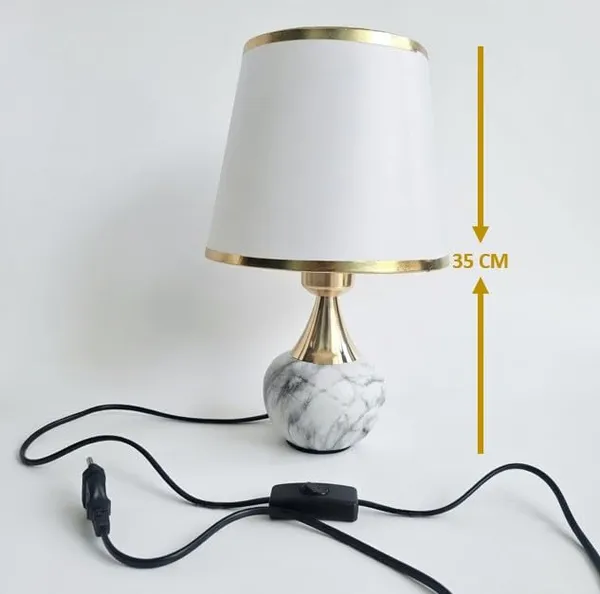 3-in-1_Modern_White_Table_Lamp_with_Gold_Accents_–_Elegant_Bedside_Night_Lamp_with_Fabric_Shade_&_On/Off_Switch