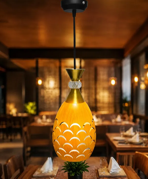 _Modern_Decorative_Pendant_Hanging_Light_|_Gold_Finish_with_Crystal_Accent_&_Warm_Amber_Designer_Shade_|_Ceiling_Hanging_Lamp_for_Living_Room,_Dining_Room,_Bedroom,_Café_&_Restaurant