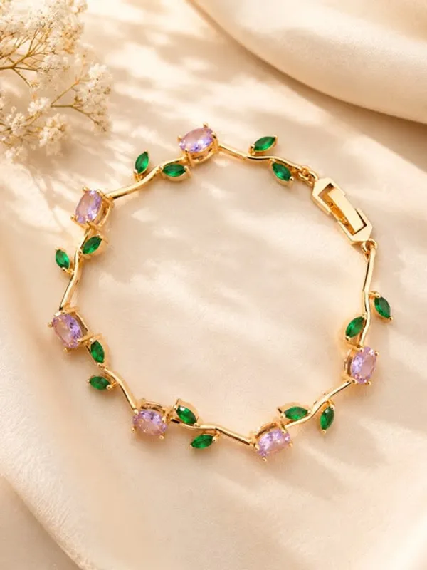 Gold_Plated_Pink_and_Green_Stone_Tulip_Bracelet_For_Women