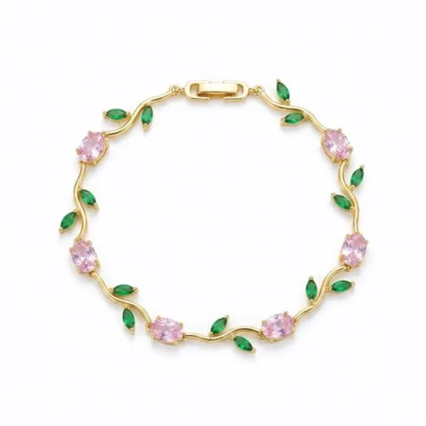 Gold_Plated_Pink_and_Green_Stone_Tulip_Bracelet_For_Women