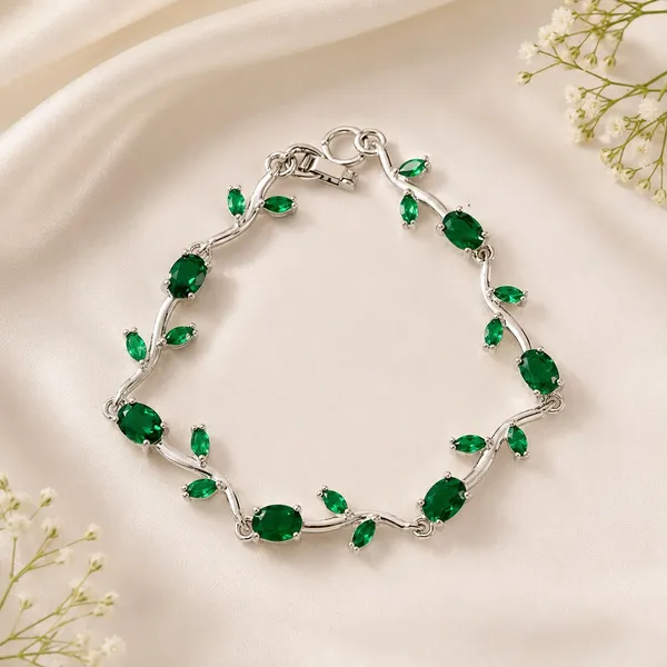 Silver_Plated_Green_coloured_Ad_Stone_Tulip_Bracelet_For_Women