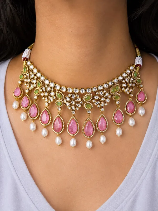 Antique_Polki_with_Pink_doublet_stone_Necklace
