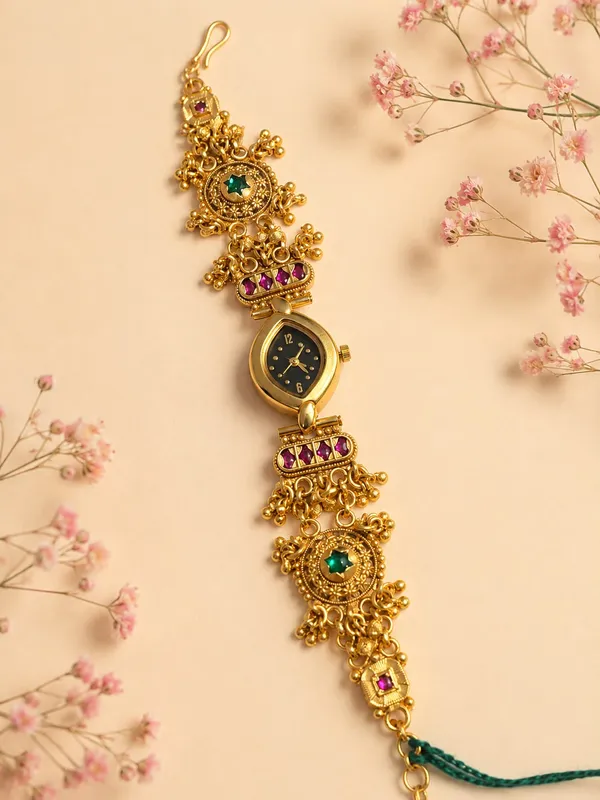 Gold_Plated_Heritage_watch_with_Leaf_Dial_-_Grey_and_Pink