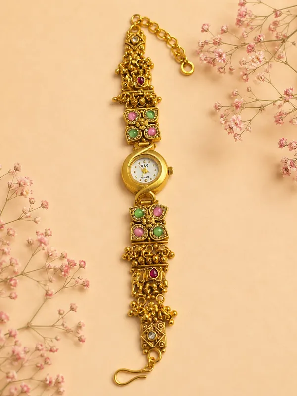 Gold_Plated_Heritage_watch_with_Small_Round_Dial_-_white,_Pink_and_Mint_Green