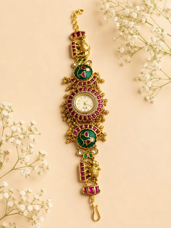 Gold_Plated_Royal_Heritage_watch_with_Round_Dial_-_White_and_Pink
