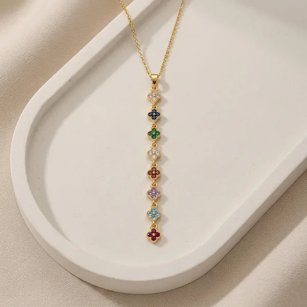 Golden_Plated_Multi_Crystal_Mini_Clover_Necklace_For_Women